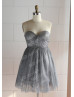 Gray Glittering Tulle Knee Length Prom Dress Gray Glittering Tulle Knee Length Prom Dress